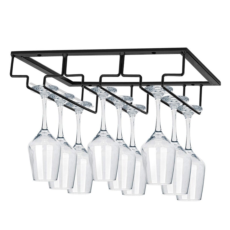 MOCOUM Wine Glasses Rack Under Cabinet Stemware Rack, Wine Glass Hanger Rack Wire Wine Glass Holder Storage Hanger for Cabinet Kitchen Bar (Black, 3 Rows 2 Pack) - Image 2